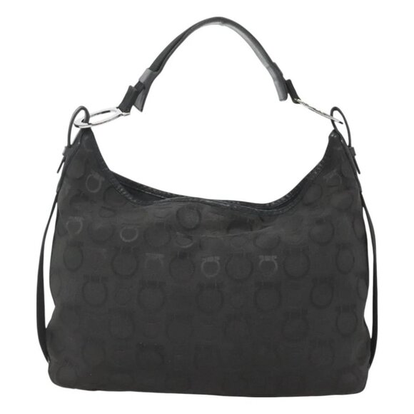 Salvatore Ferragamo Gancini Bag Canvas Leather Black Silver Auth bs26905 - Picture 14 of 16